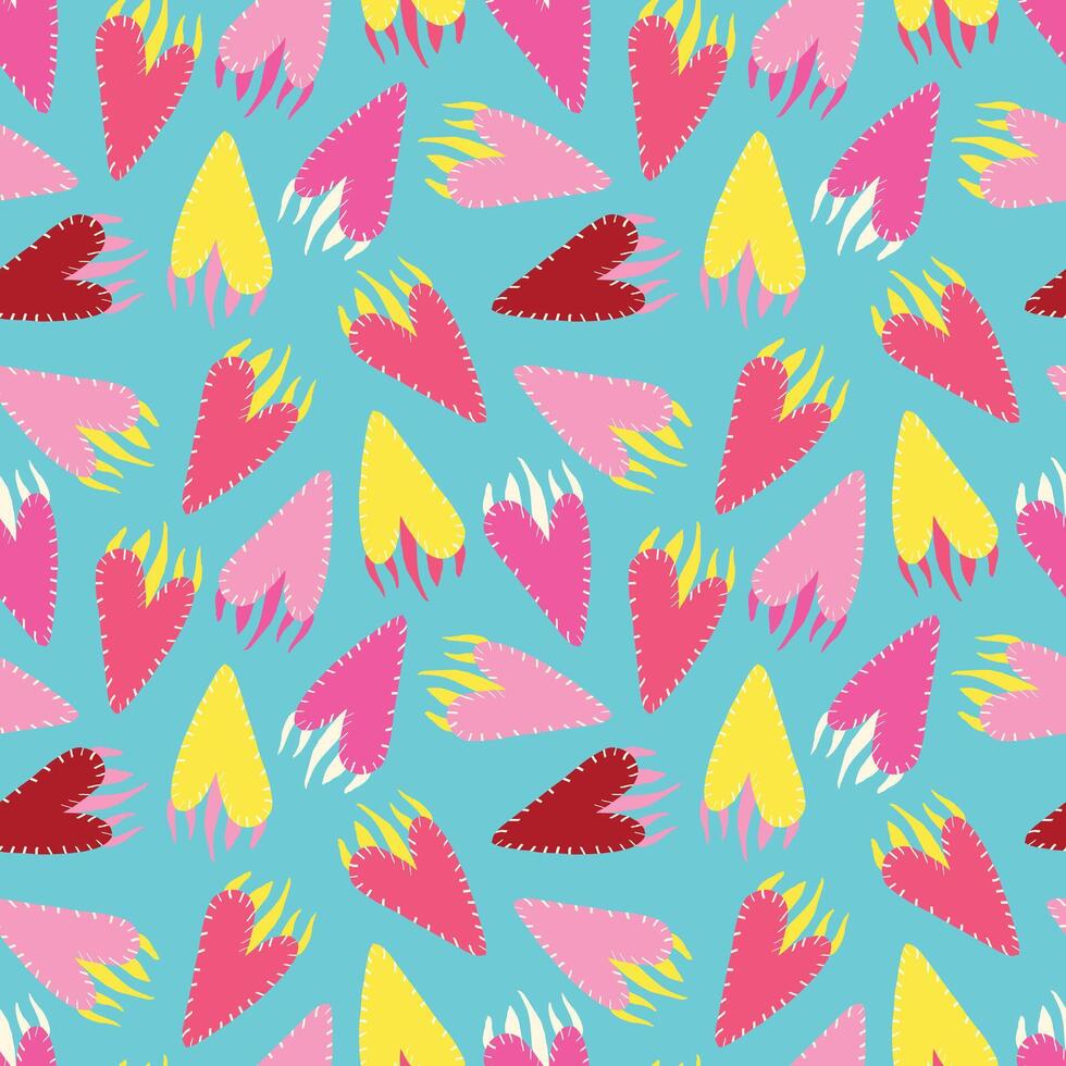 Bright vivid Valentines Day seamless pattern with magical hearts. vector