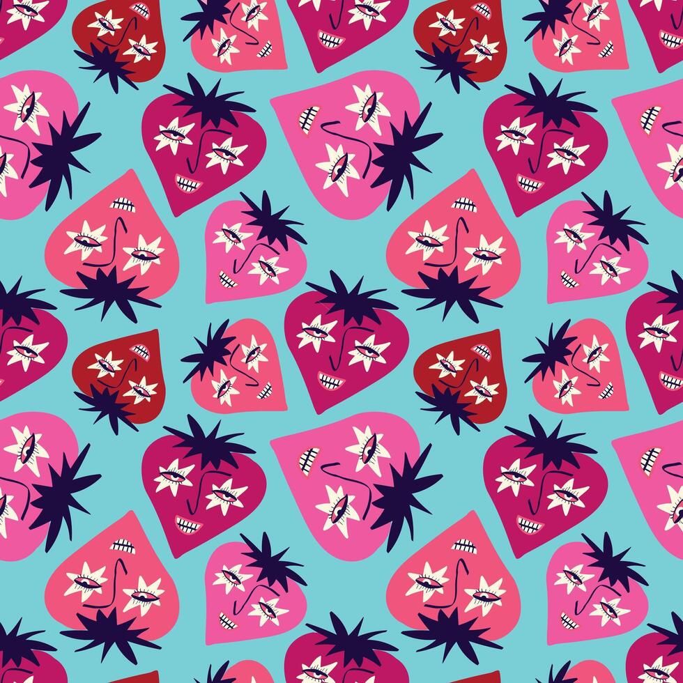 Bright Valentines Day seamless pattern crazy berries vector