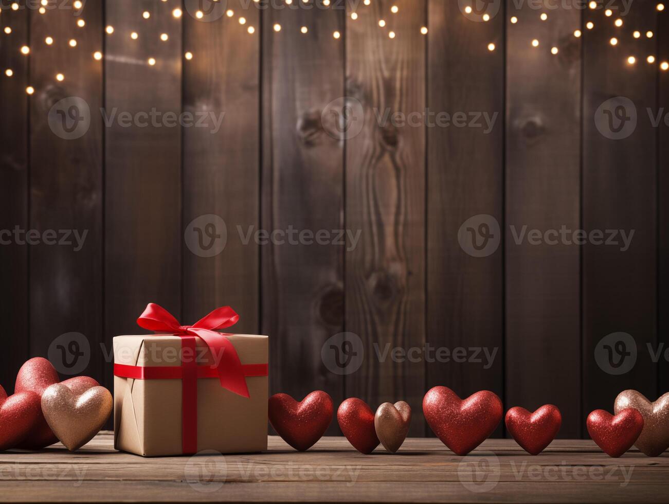 AI generated Valentine's day red hearts and gift boxes, banner with copyspace, love background concept, blank space, flat lay with space for text photo