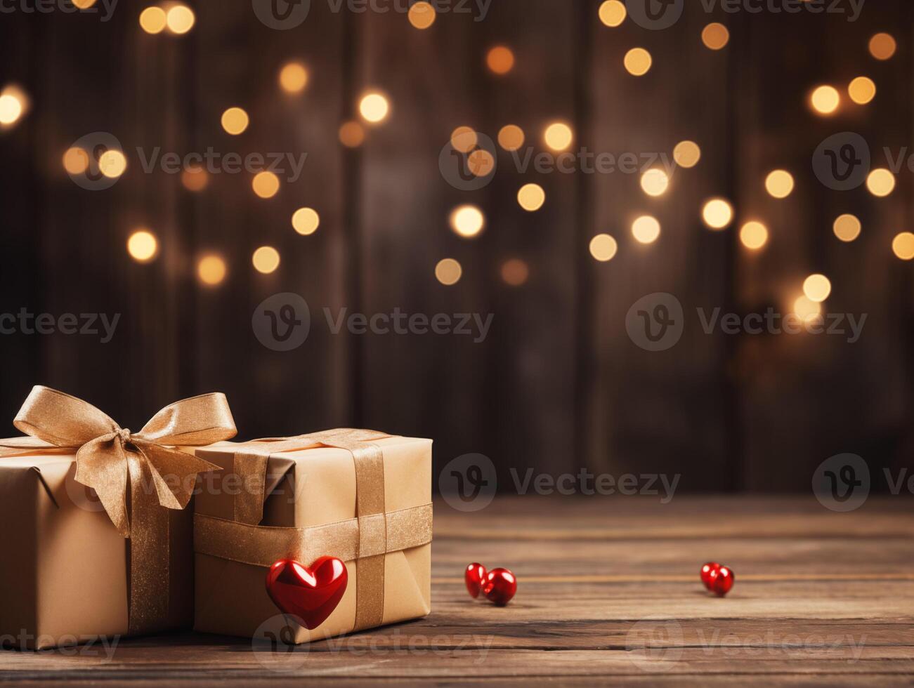 AI generated Valentine's day red hearts and gift boxes, banner with copyspace, love background concept, blank space, flat lay with space for text photo