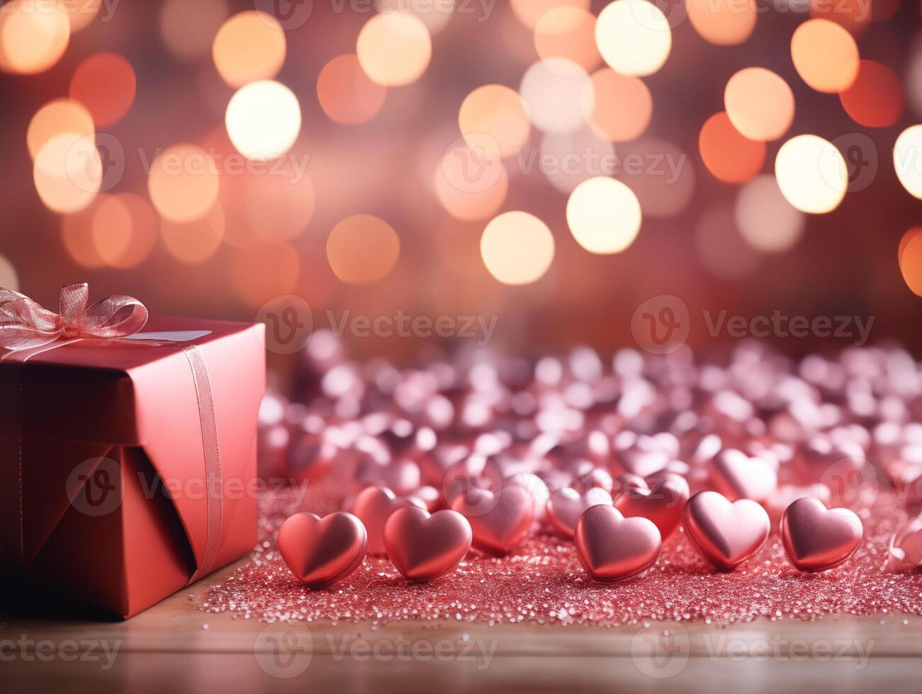 AI generated Valentine's day red hearts and gift boxes, banner with copyspace, love background concept, blank space, flat lay with space for text photo