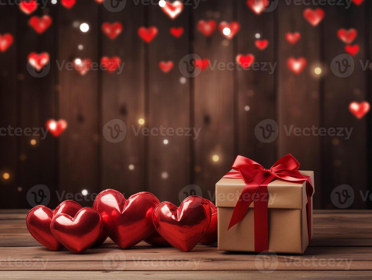 AI generated Valentine's day red hearts and gift boxes, banner with copyspace, love background concept, blank space, flat lay with space for text photo