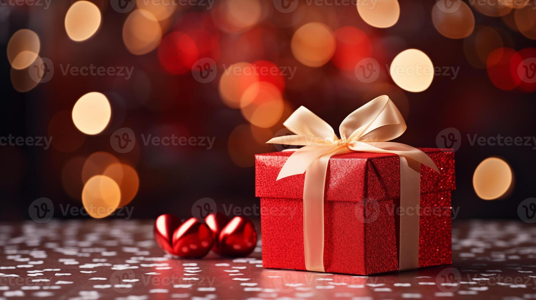 AI generated Valentine's day red hearts and gift boxes, banner with copyspace, love background concept, blank space, flat lay with space for text photo
