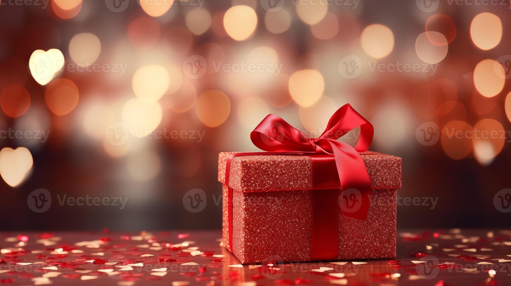 AI generated Valentine's day red hearts and gift boxes, banner with copyspace, love background concept, blank space, flat lay with space for text photo