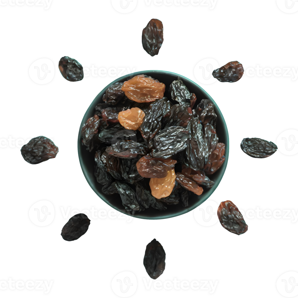 AI generated Dried raisins top view isolated on transparent background png