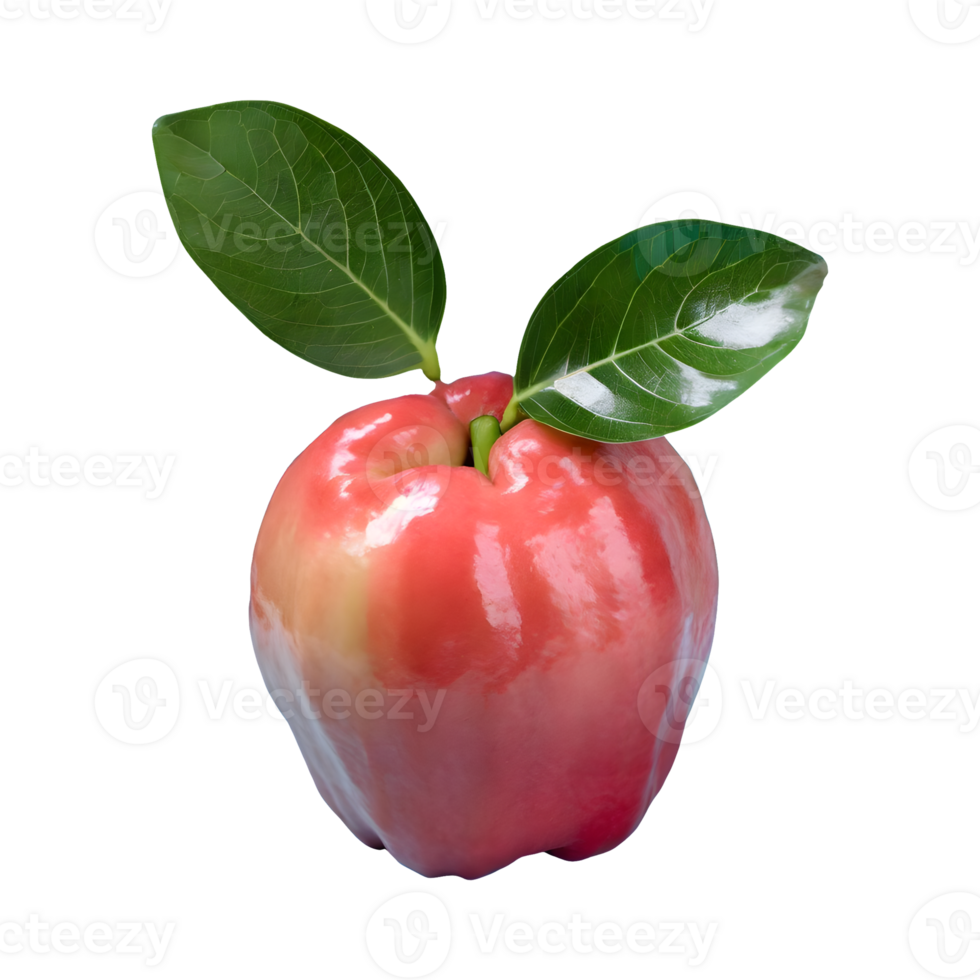 AI generated Fresh rose apple with leaves isolated on transparent background png