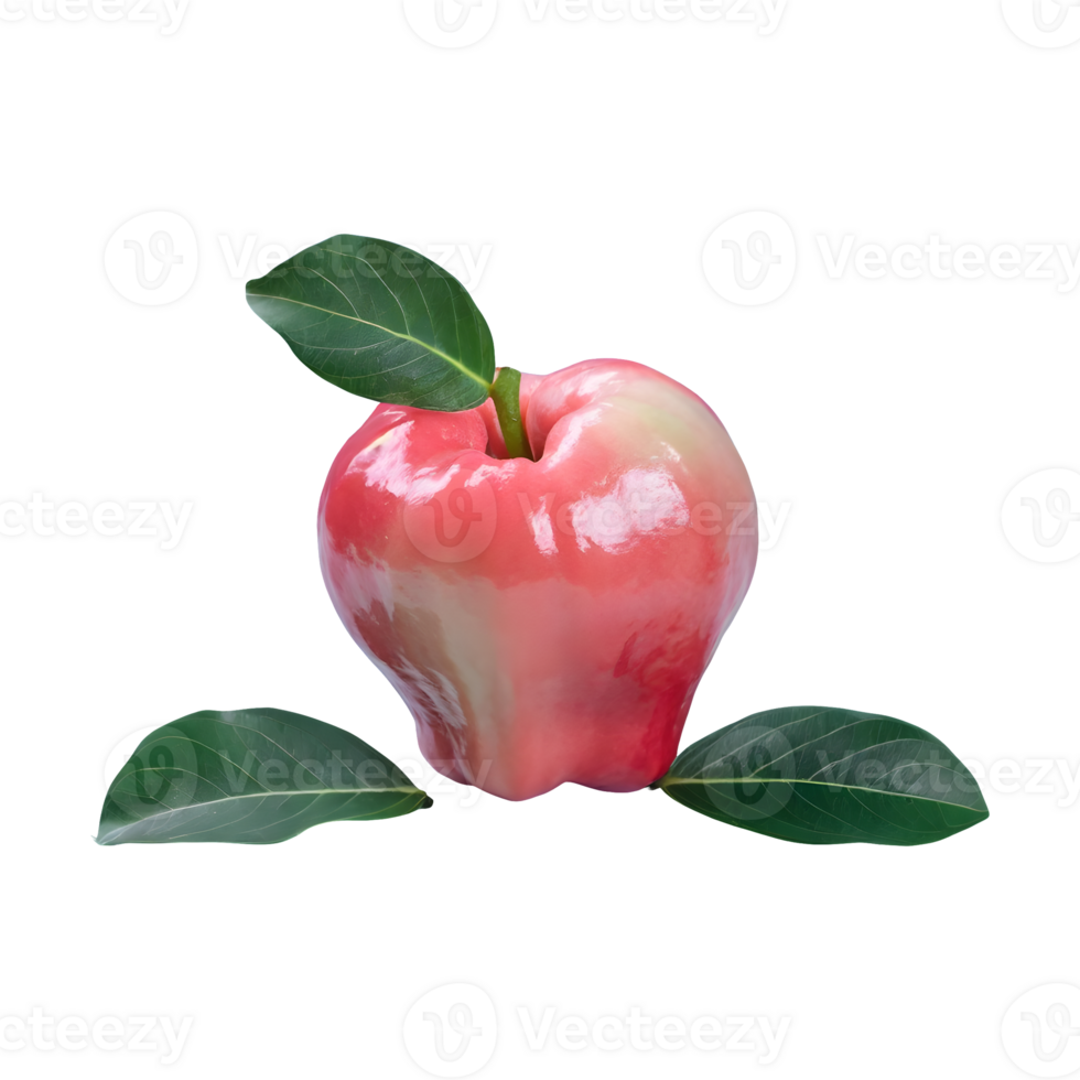 AI generated Fresh rose apple with leaves isolated on transparent background png