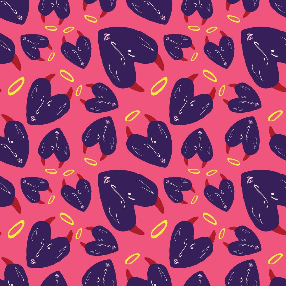 Bright Valentine's Day pattern with strange hearts. A pattern of devilish love hearts. vector