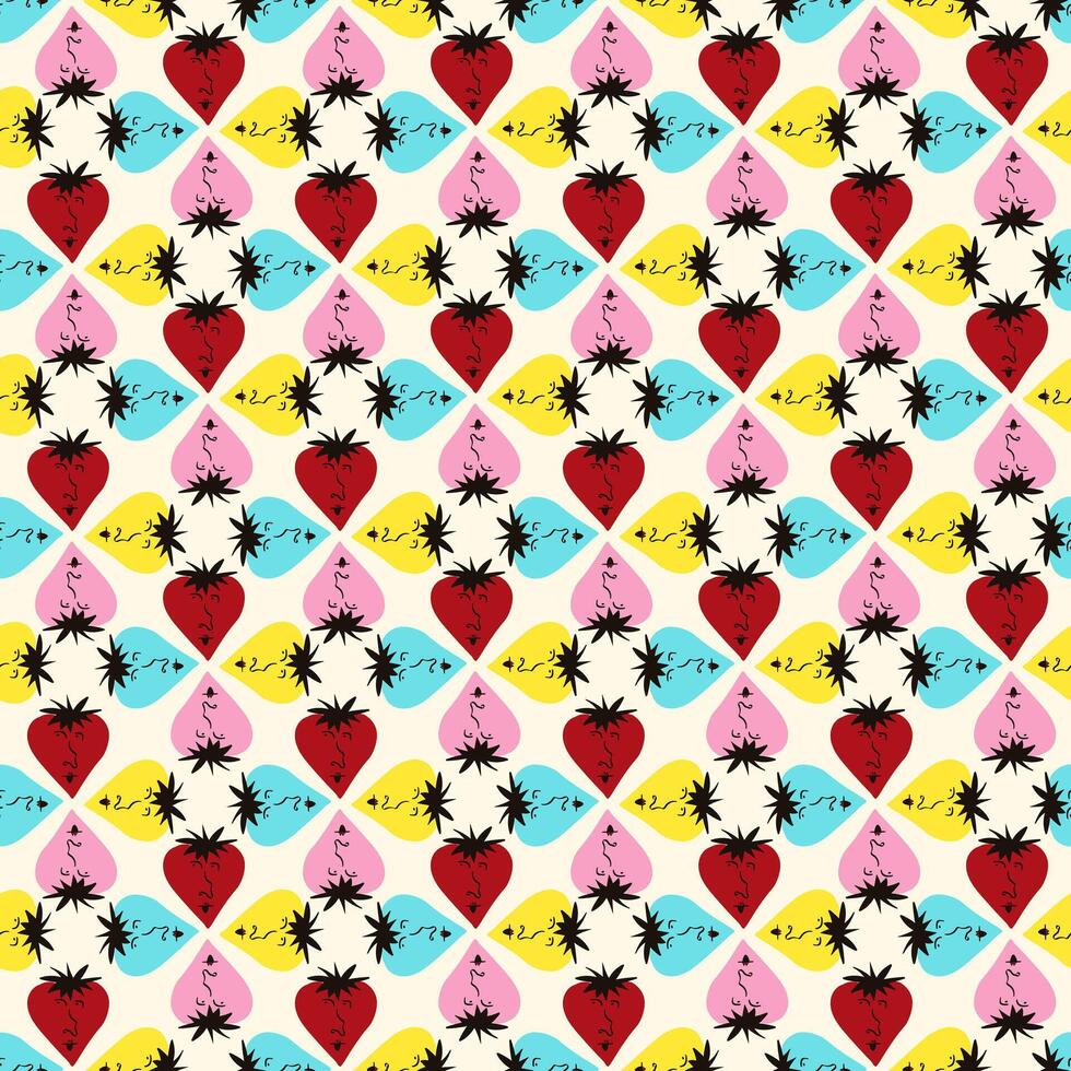 Valentines Day pattern with ugly funky hearts. Groovy cute love characters. Vector illustration in doodle style