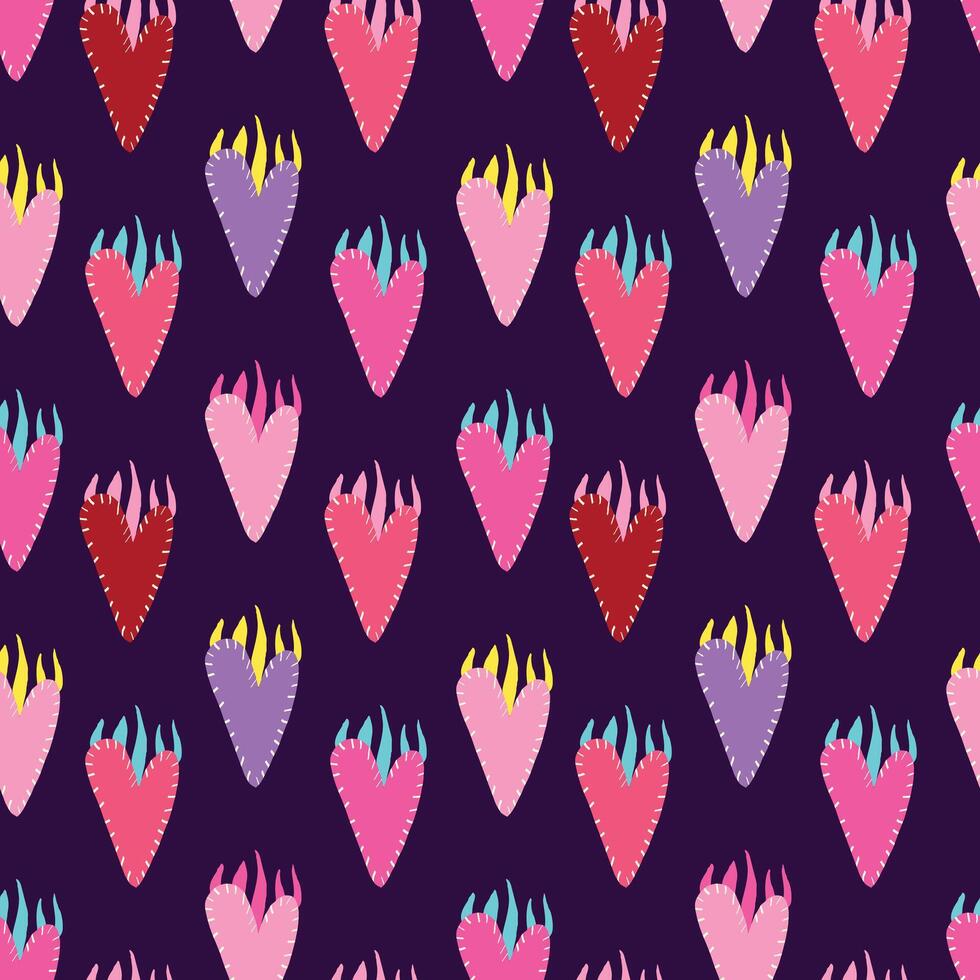 Bright vivid Valentines Day seamless pattern with magical hearts. vector