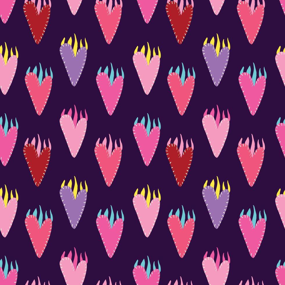 Bright vivid Valentines Day seamless pattern with magical hearts. vector