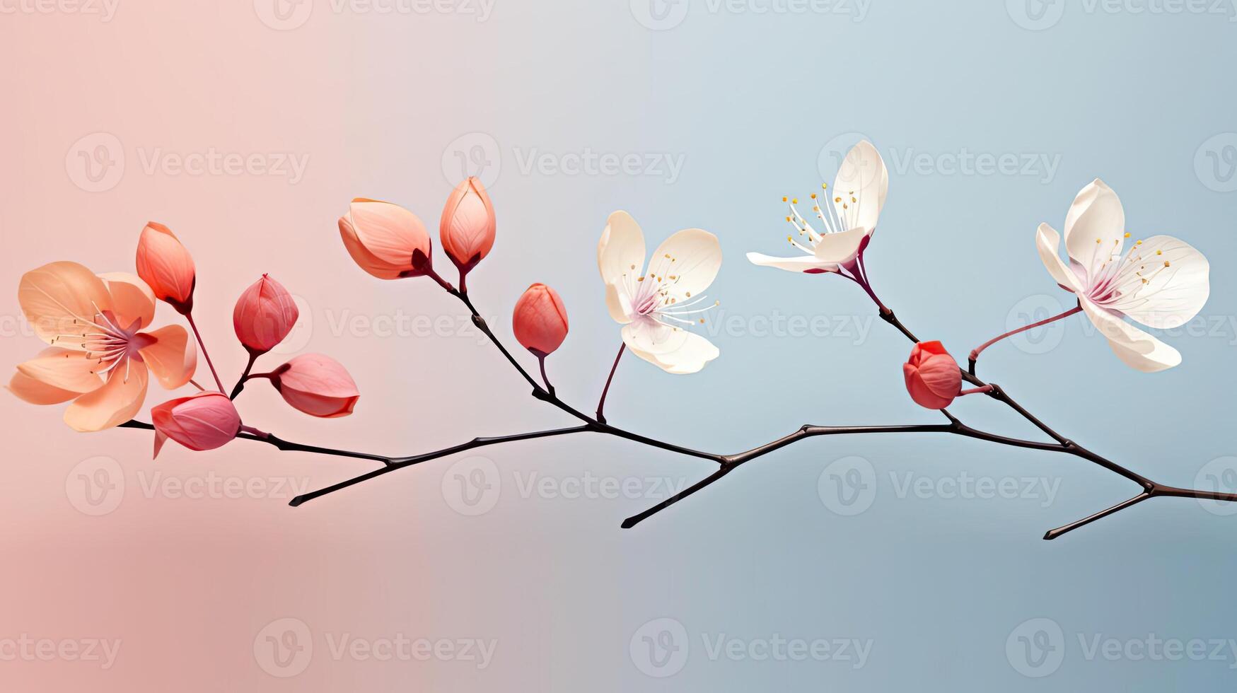 AI generated Realistic beautiful spring design with flowers and gradient minimalist color, AI Generated photo