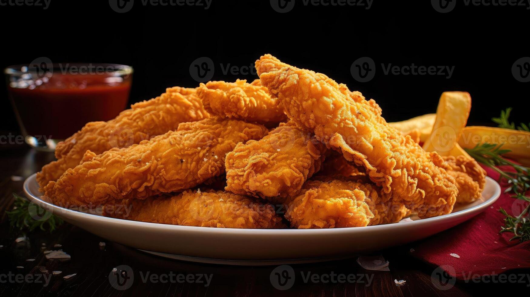 AI generated perfect view close up crispy chicken tenders with blur and background cinematic, AI Generated photo