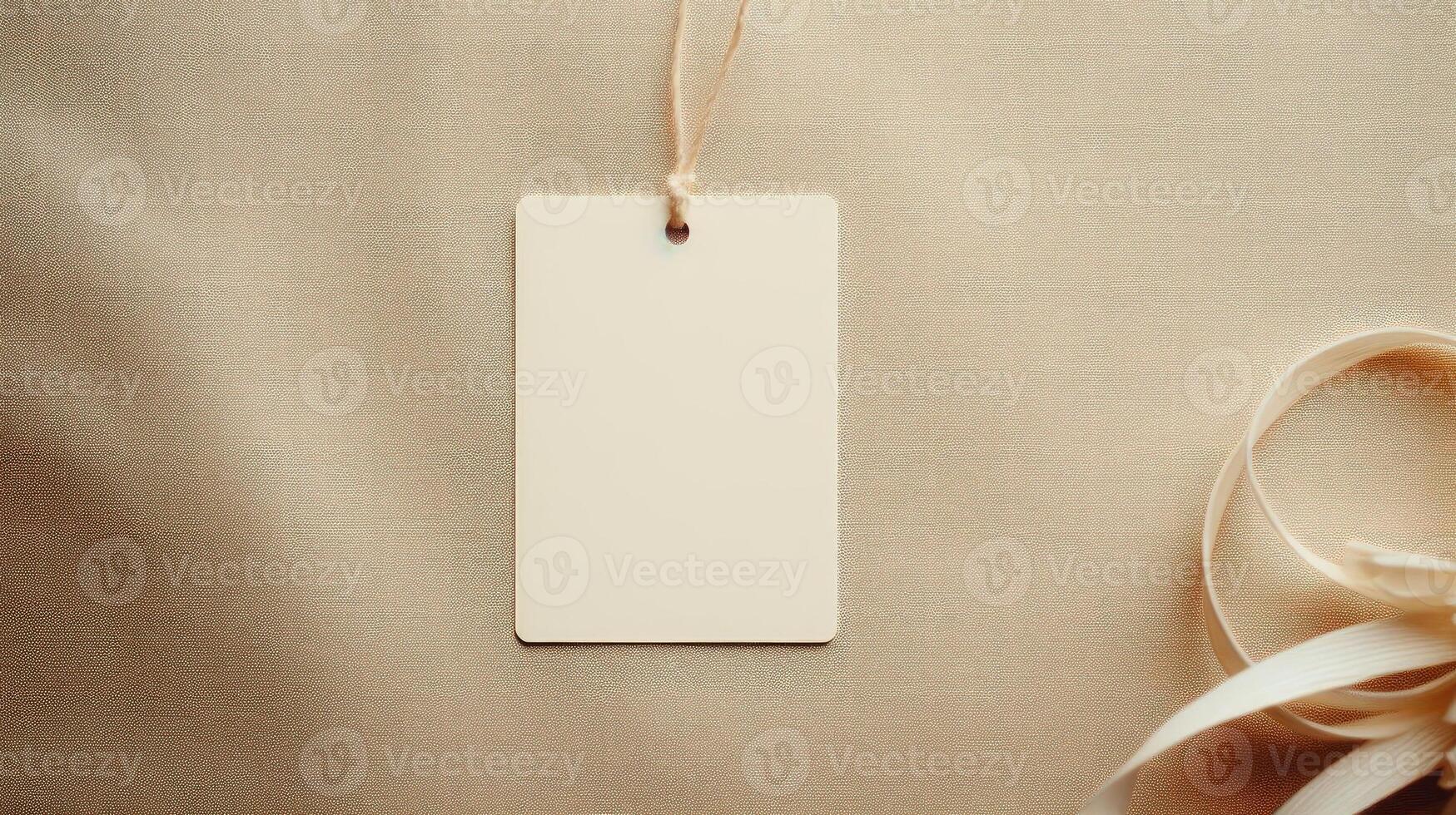 AI generated Realistic white blank tag with a rope for mockup on cream color background, AI Generated photo