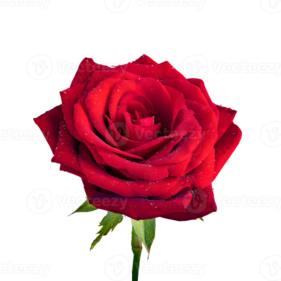 AI generated Red rose with drops water isolated on transparent background png