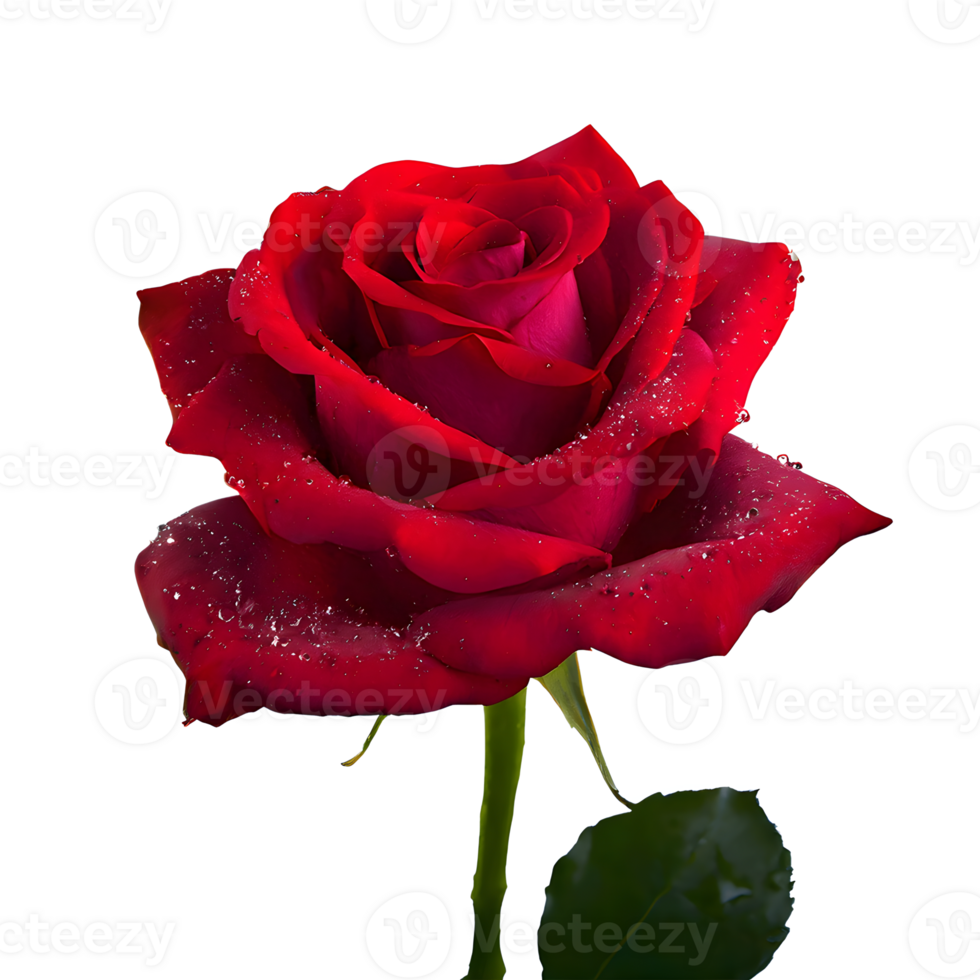 AI generated Red rose with drops xaisolated on transparent background png