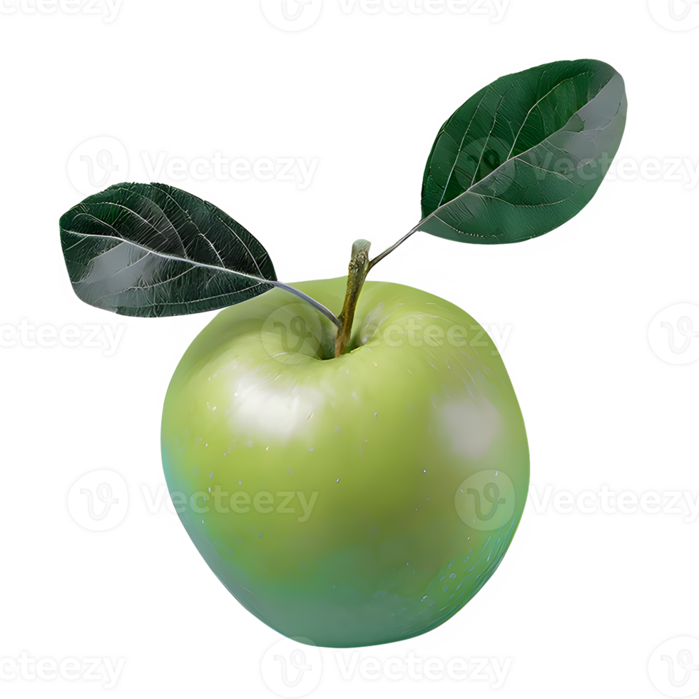 ai généré Frais vert Pomme avec feuilles isolé sur transparent Contexte png