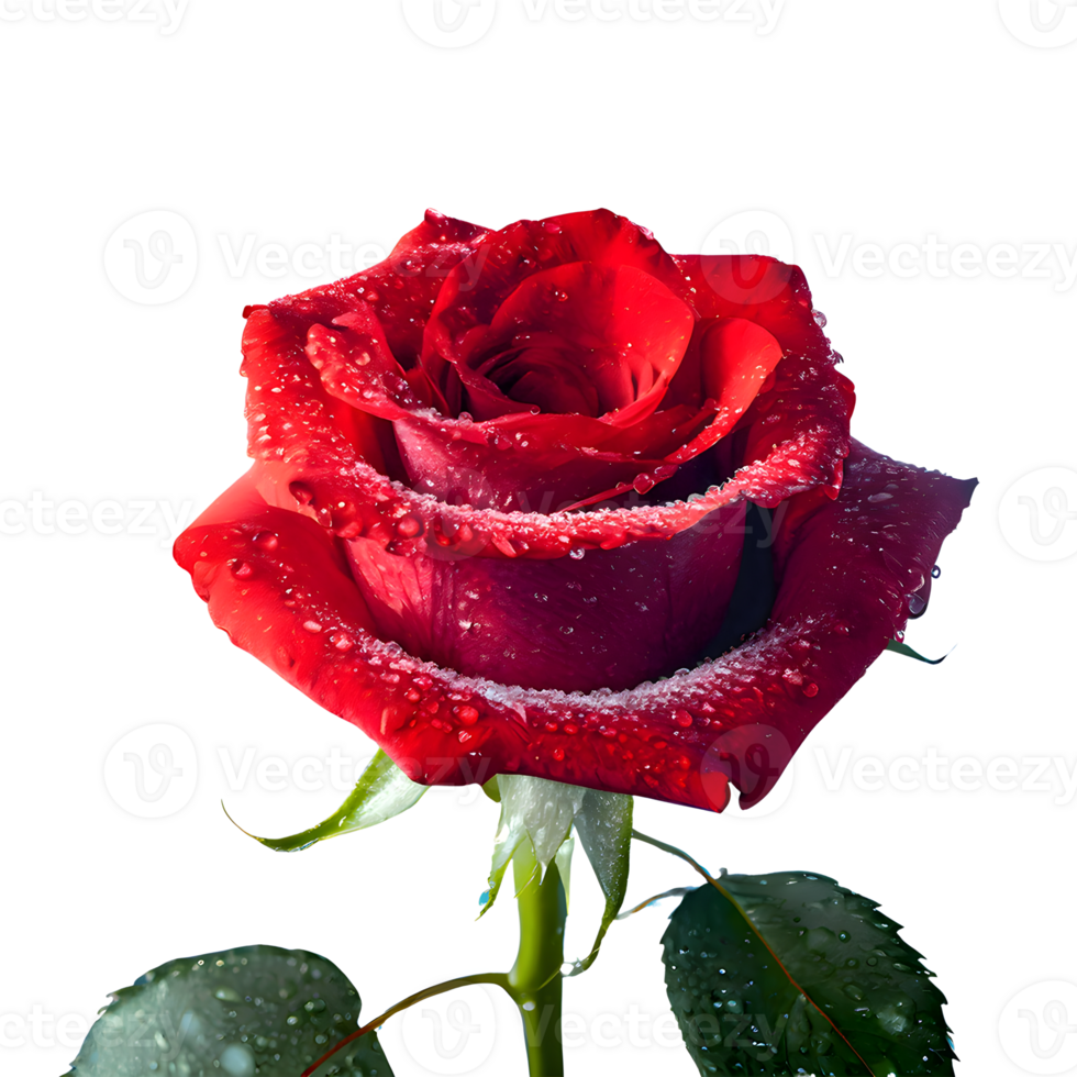 AI generated Red rose with drops water isolated on transparent background png