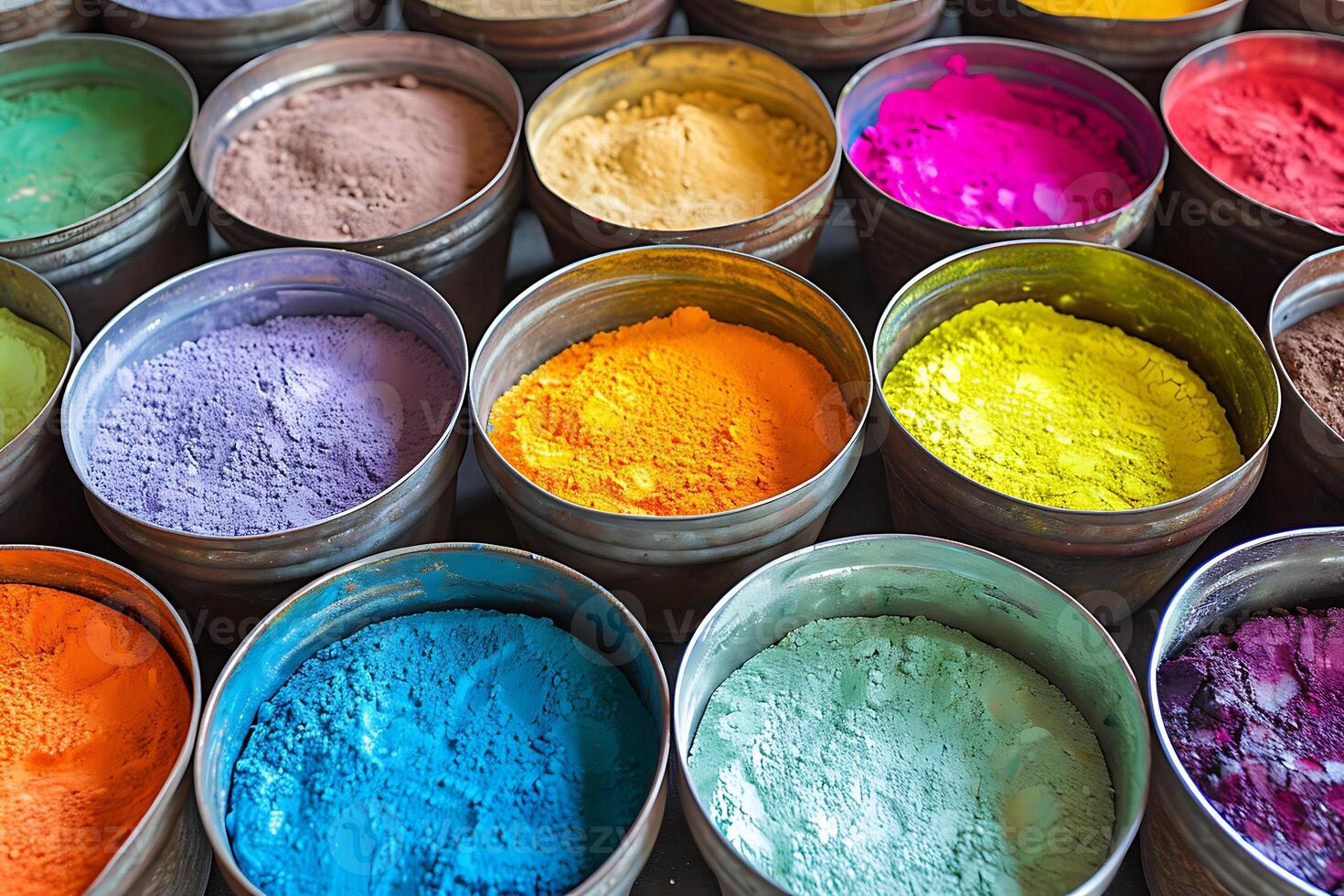 AI generated Holi Festival Colorful Powder Bowls photo