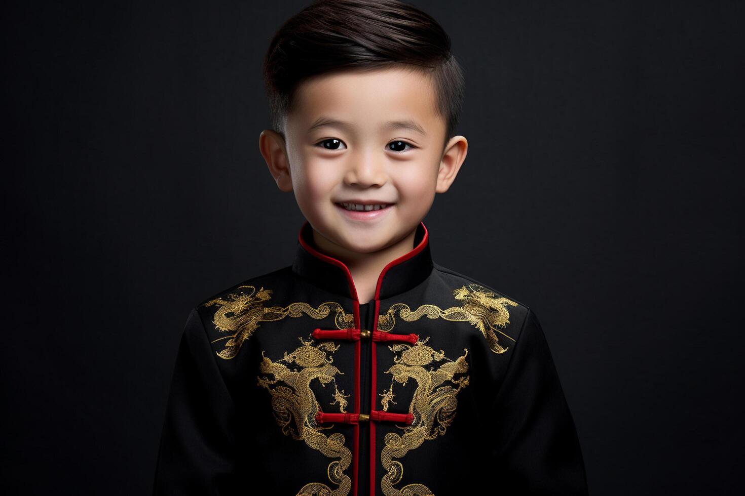 AI generated a young chinese boy wearing chinese traditional dress with generative ai photo