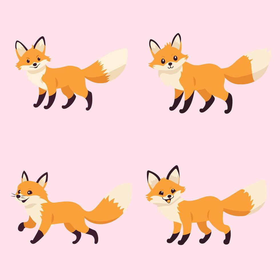 Cute Fox Spring Animal Illustration Set vector