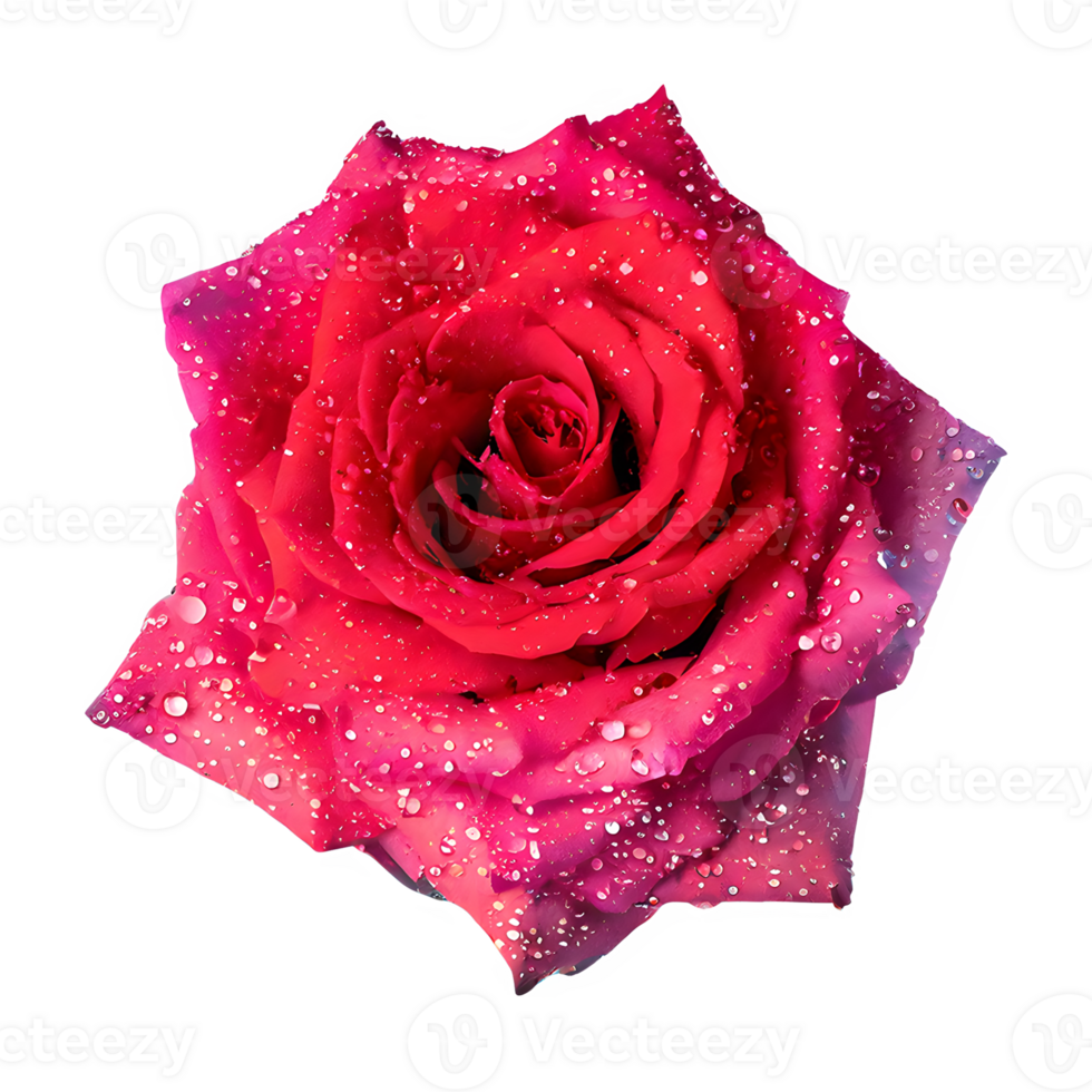 AI generated Red and pink rose with water drops isolated on transparent background png