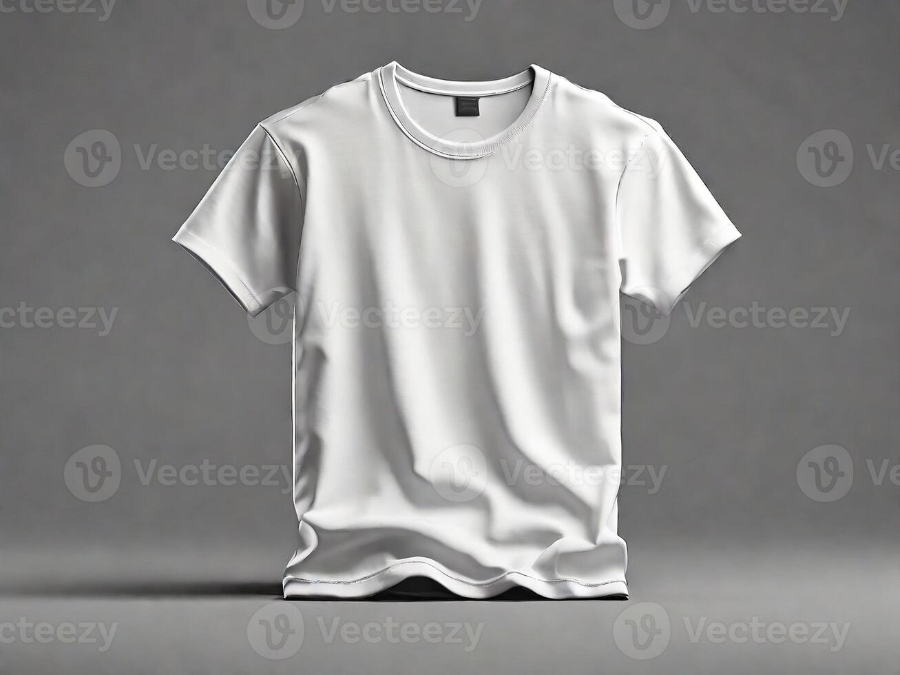 AI generated Blank white tshirt mockup on black background front view photo
