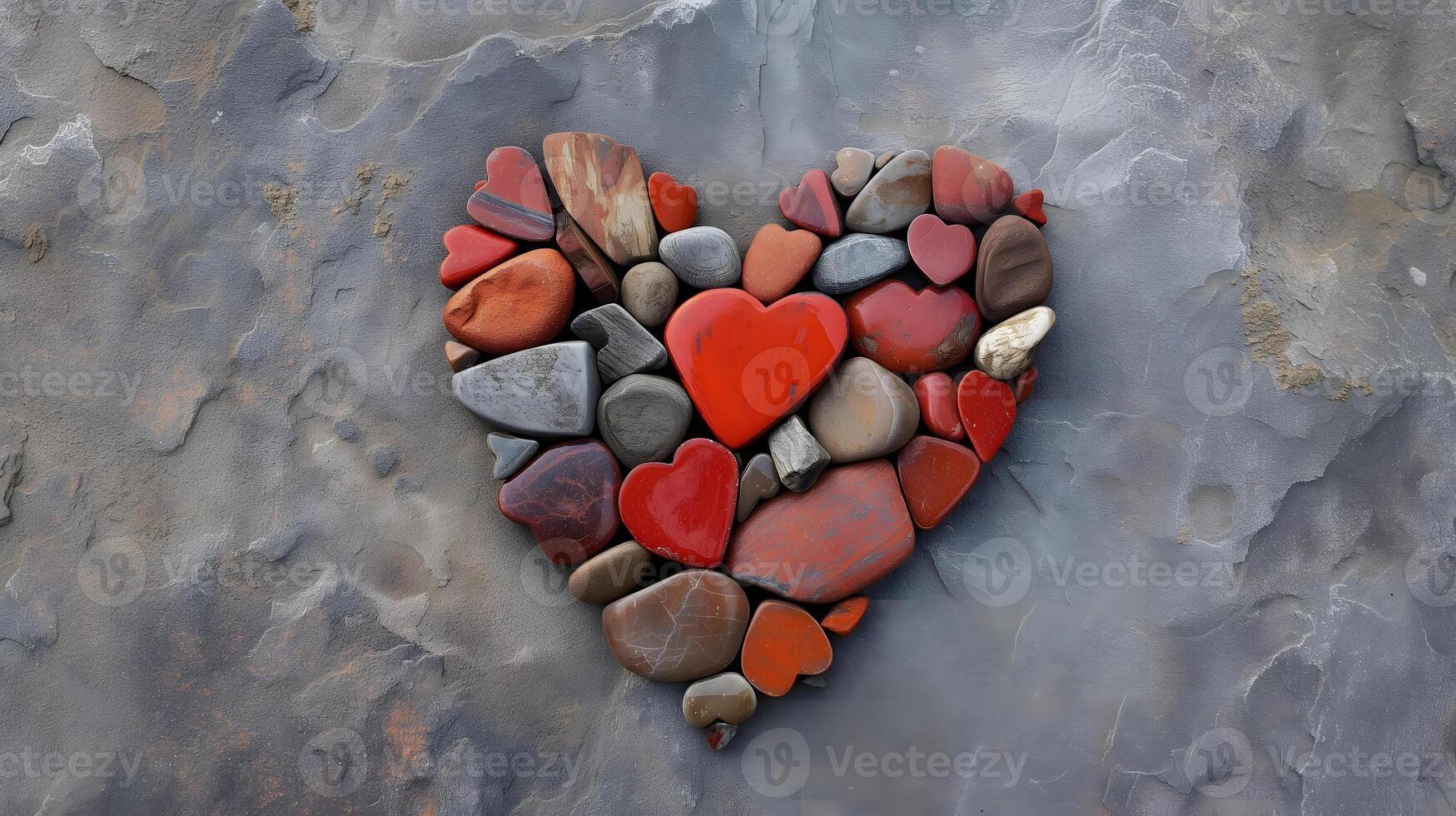AI generated Heart made of different multicolored pebbles. Cute natural design for Valentines day. photo