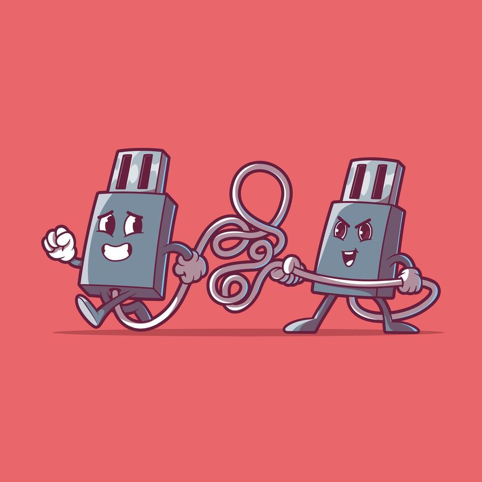 Tangled USB cable characters vector illustration. Tech, connection design concept.