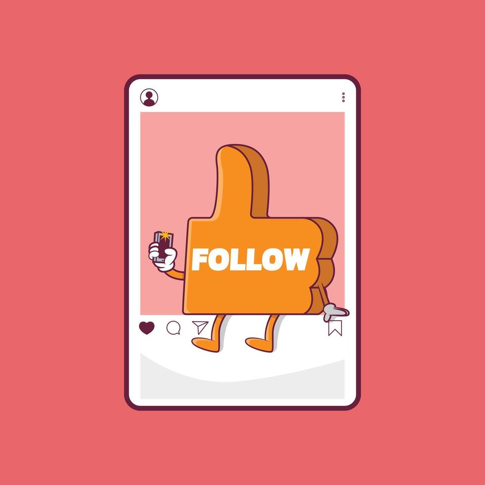 Thumbs up character taking a selfie vector illustration. Social media, sharing design concept.