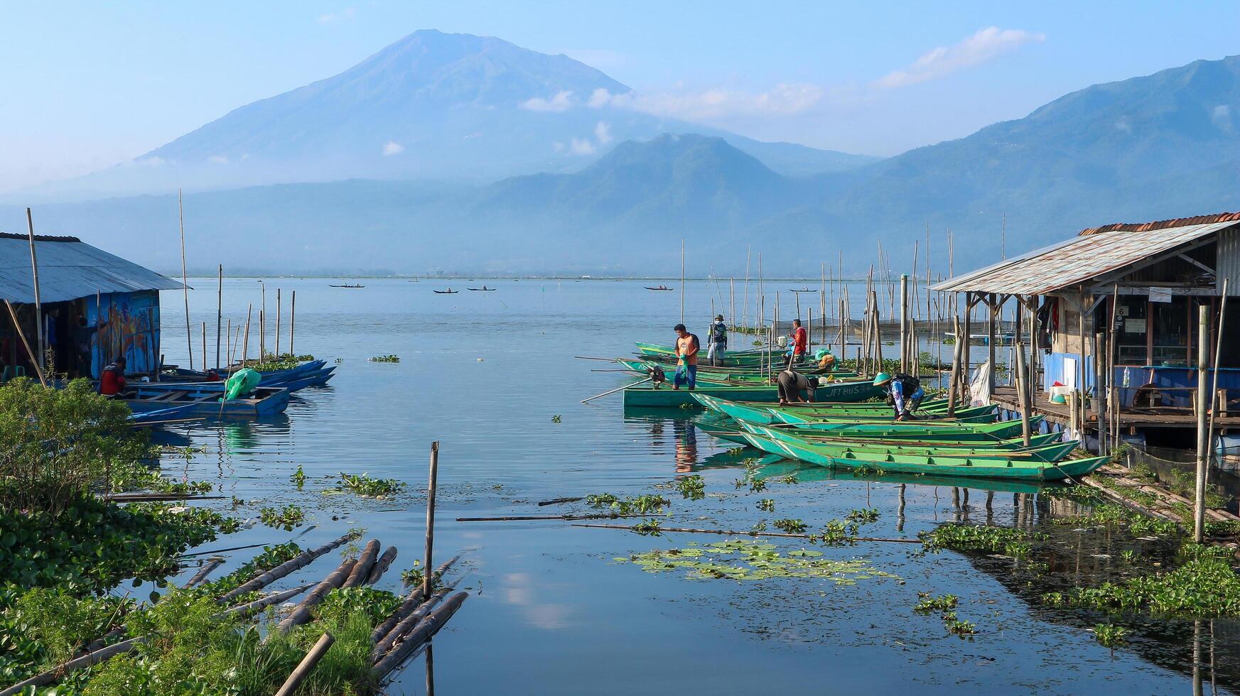 Panorama Rawa Pening lake at sunny day, sunrise and sunset photo