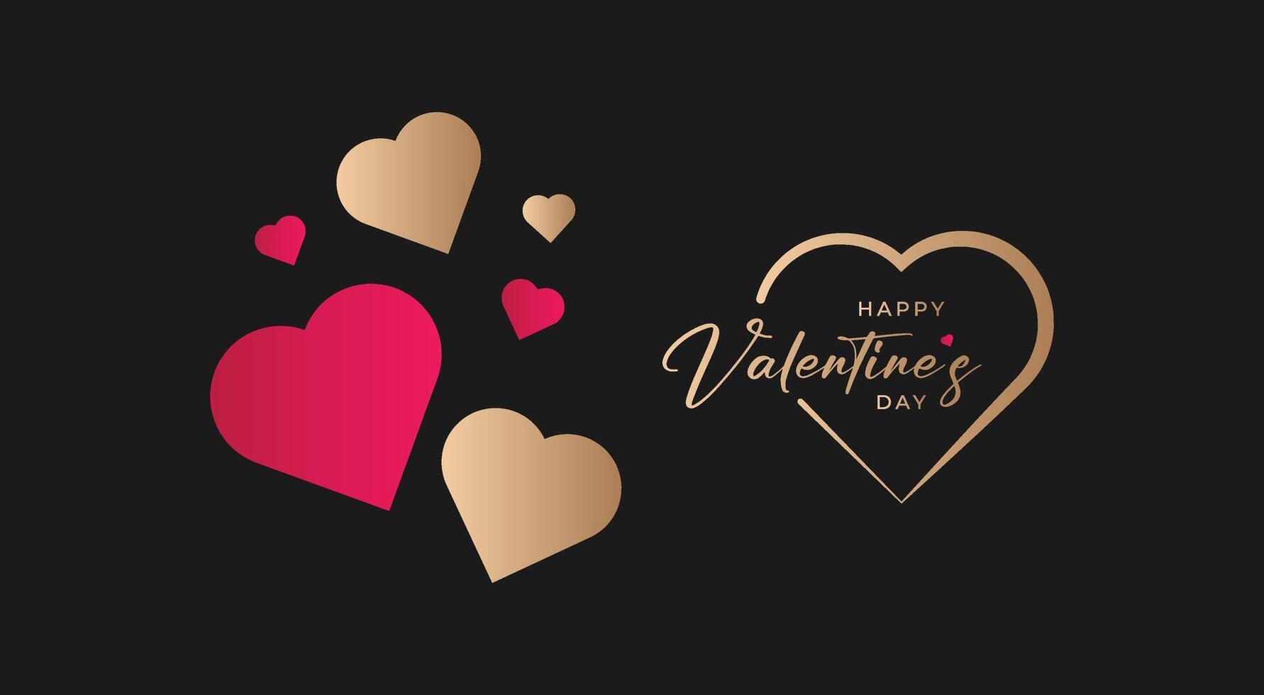 Pink and gold valentines day hearts on black background vector