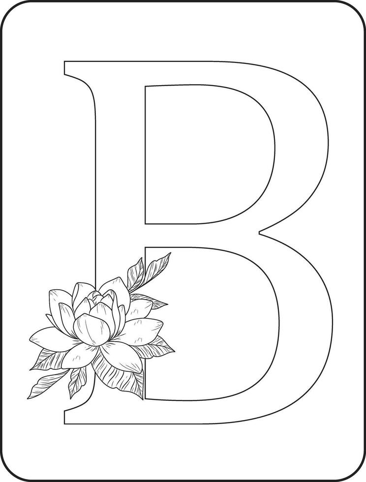 Floral alphabet letter bwith hand drawn flowers and leaves for wedding invitation greeting card vector