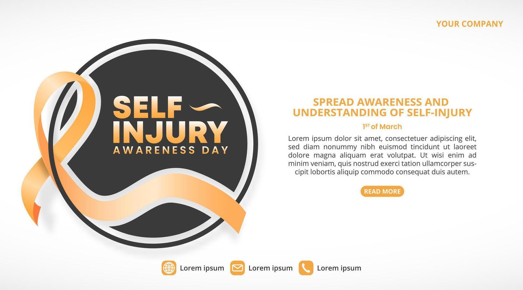 Self Injury Awareness Day background with an orange ribbon and black circle vector