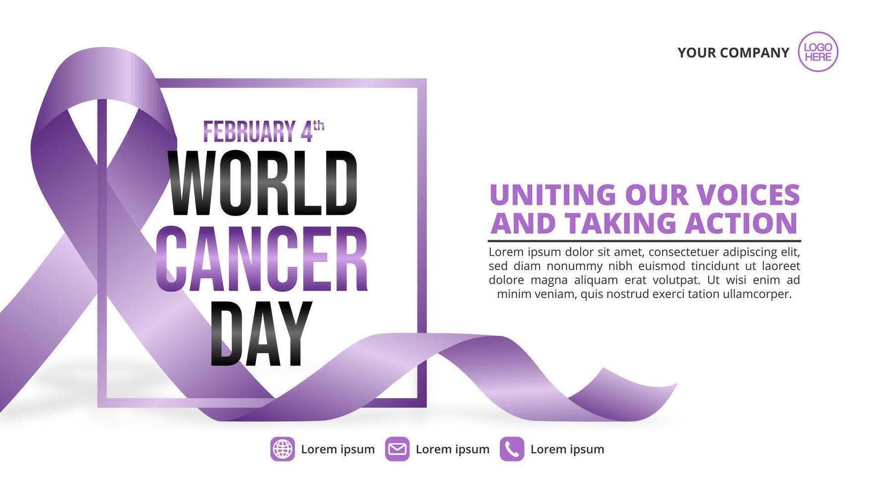 mundo cáncer día antecedentes con un hermosa púrpura cinta vector