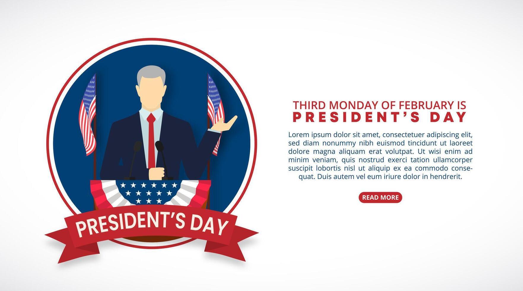 Presidents Day background with a president and flag vector