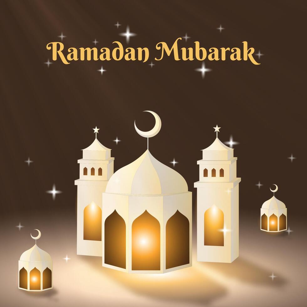 cuadrado Ramadán Mubarak con un mezquita y ligero vector