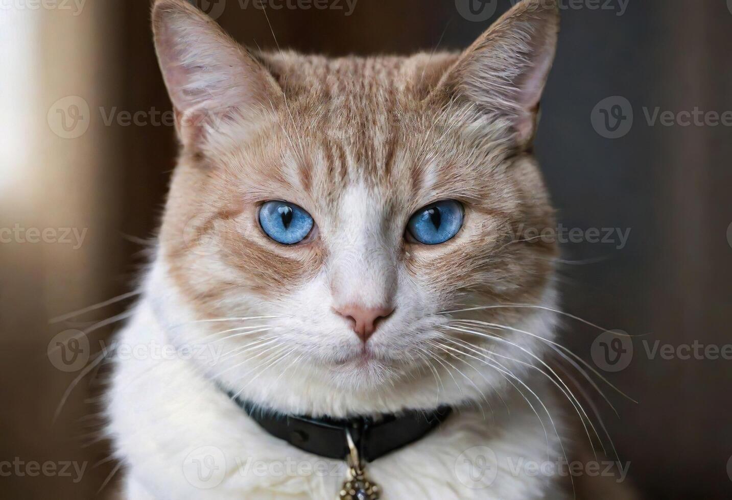 AI generated A cute cat with blue eyes wearing a collar photo