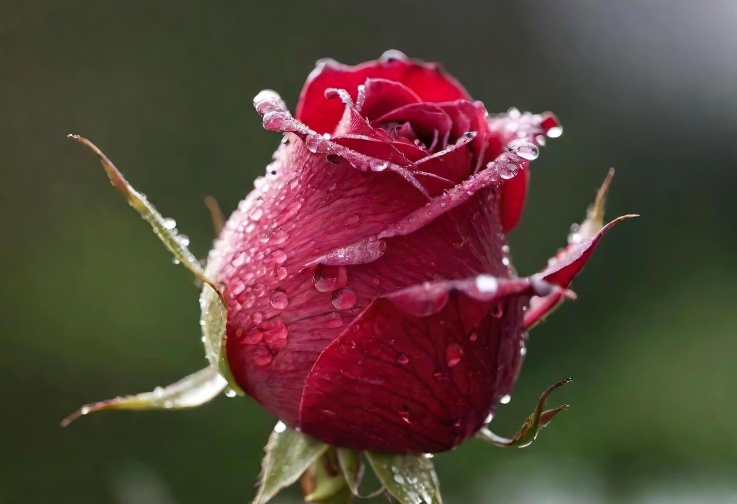 AI generated A beautiful red rose with dew drops on its petals photo