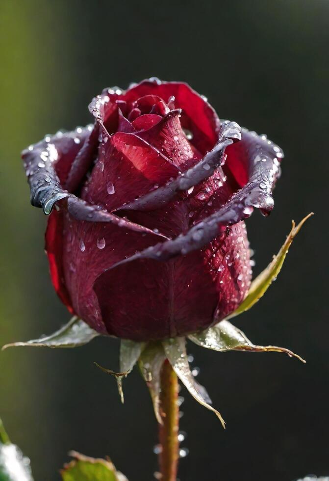 AI generated A beautiful red rose with dew drops on its petals photo