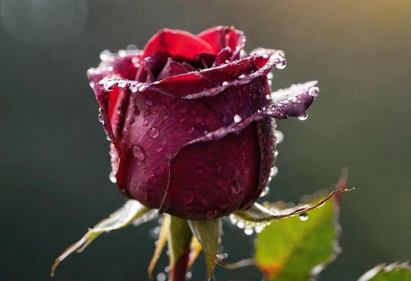AI generated A beautiful red rose with dew drops on its petals photo