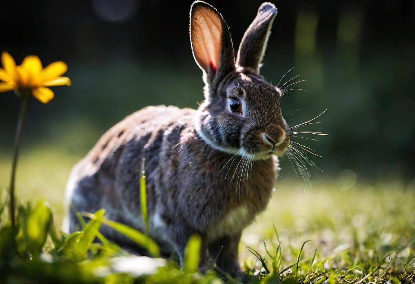 AI generated A close-up of a rabbit in a field with a flowers. photo