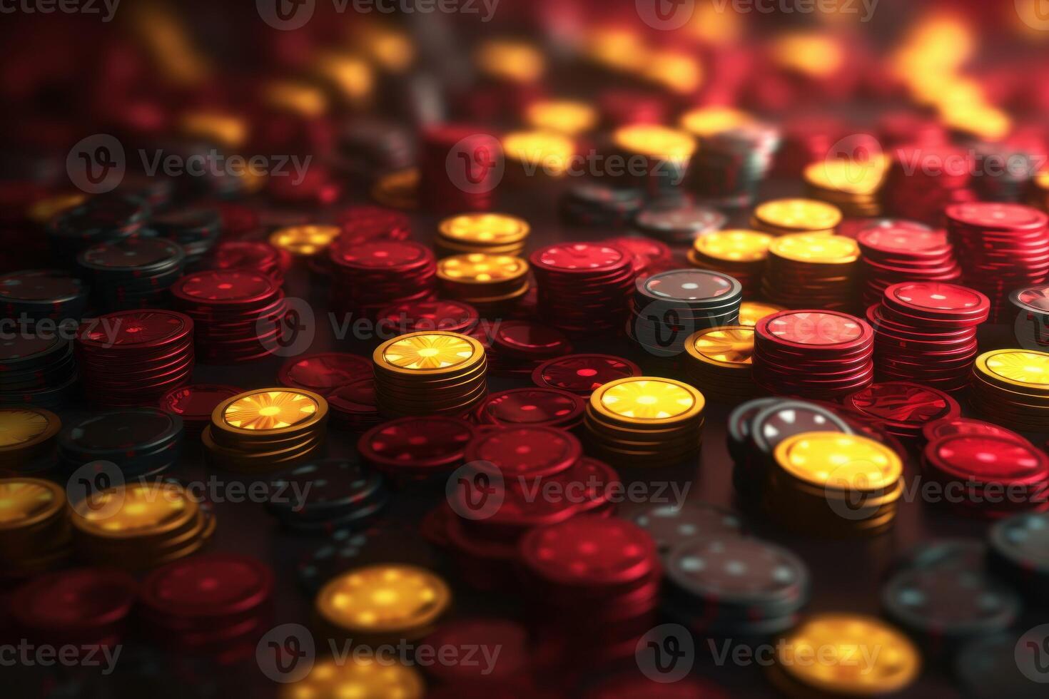 AI generated Casino chips stacks digital art. Generate ai photo