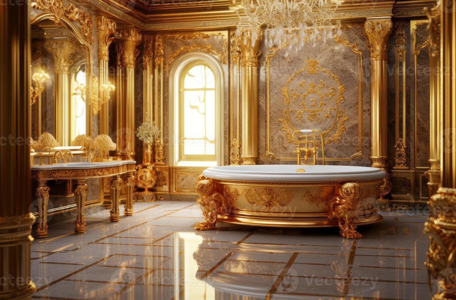 AI generated Extravagant Gold bath. Generate Ai photo