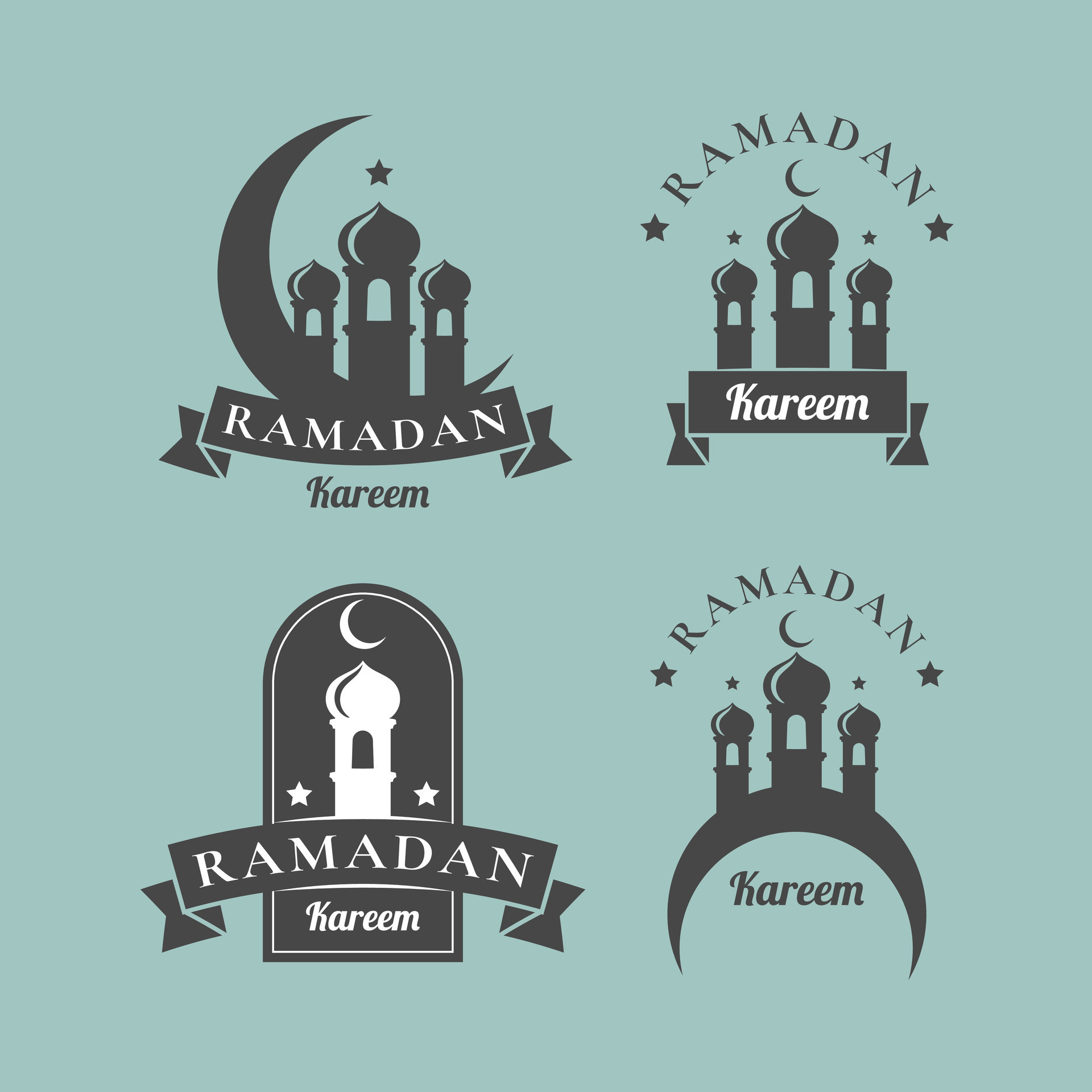 Collection of black and white islamic labels. - Vector. 38199286 Vector