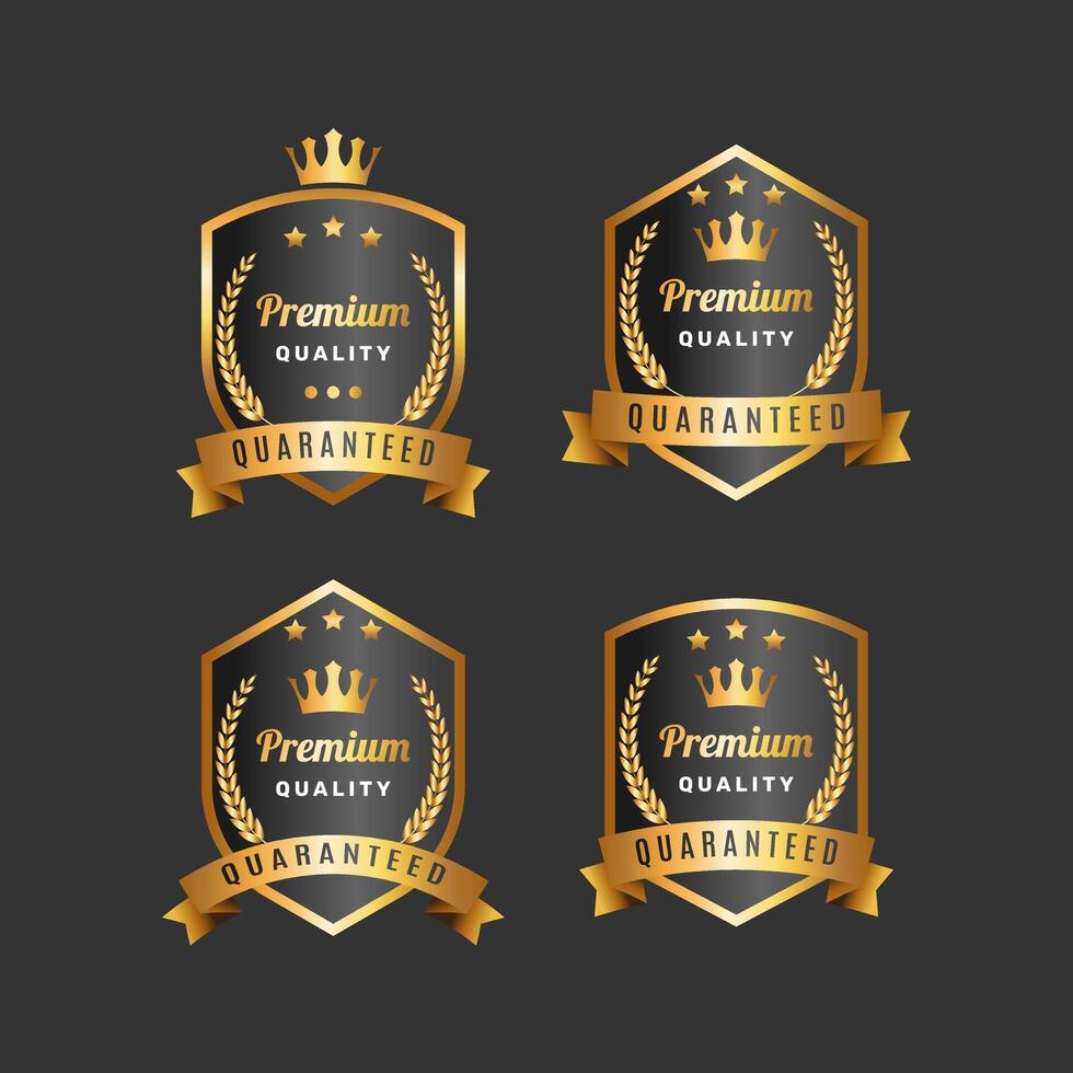 Premium Quality shield label, with crown and stars. Gold elegant labels. - Vector. vector