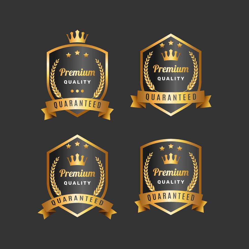 Premium Quality shield label, with crown and stars. Gold elegant labels. - Vector. vector