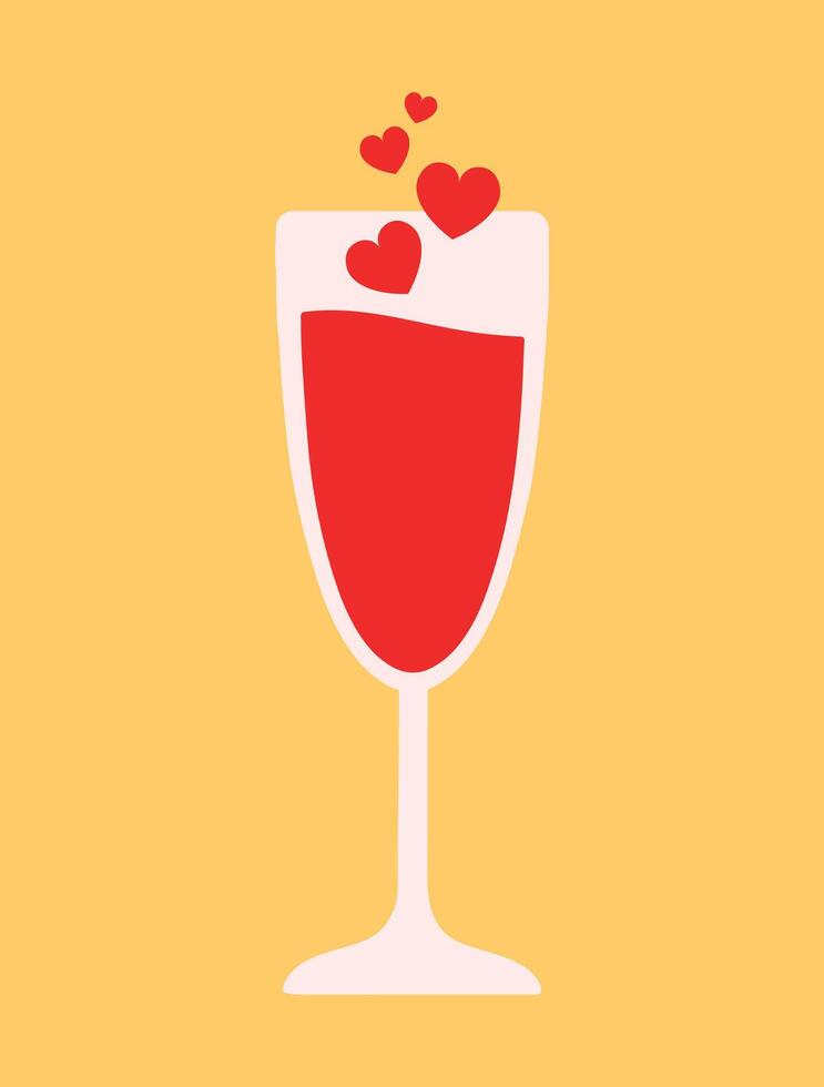 Valentines Day Drink Wine Glass Flat Vector Illustration