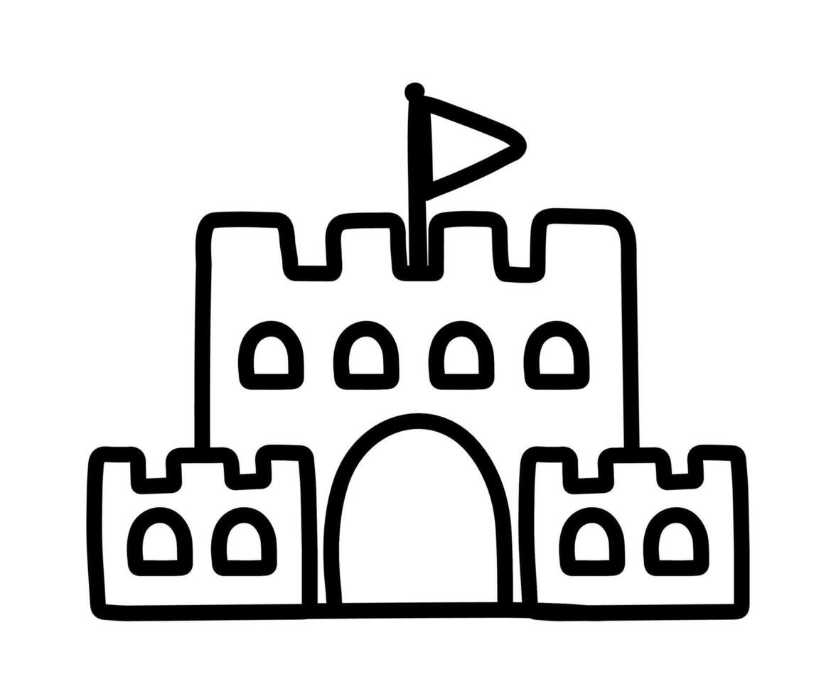 arena castillo línea Arte icono mano dibujo para verano fiesta garabatear linda dibujos animados vector ilustración