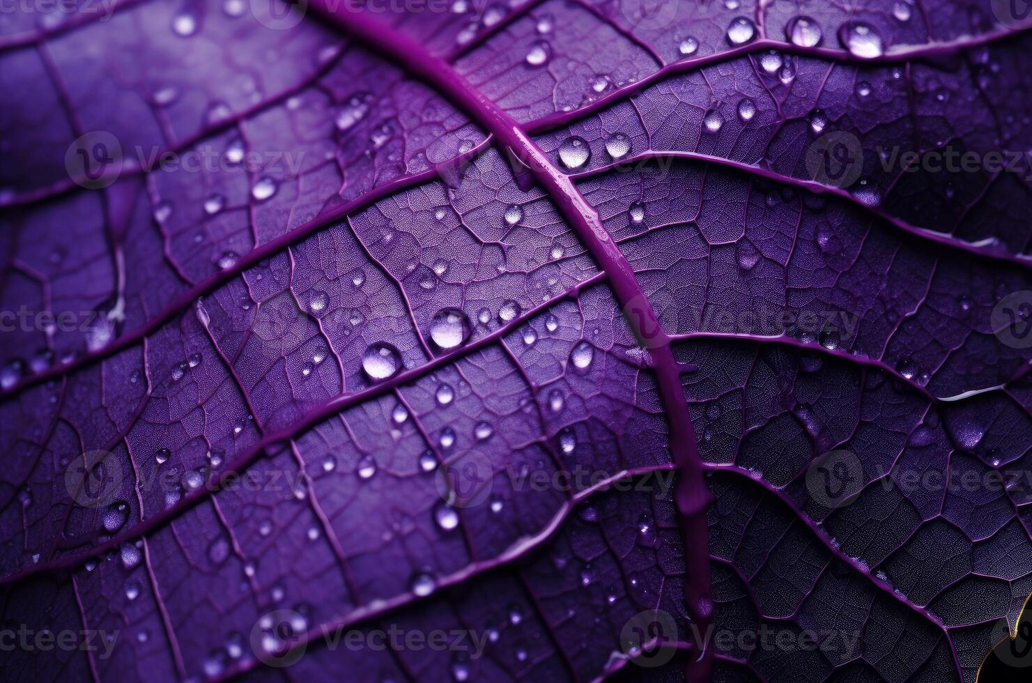 AI generated Oversized Macro purple leaf water drops. Generate Ai photo